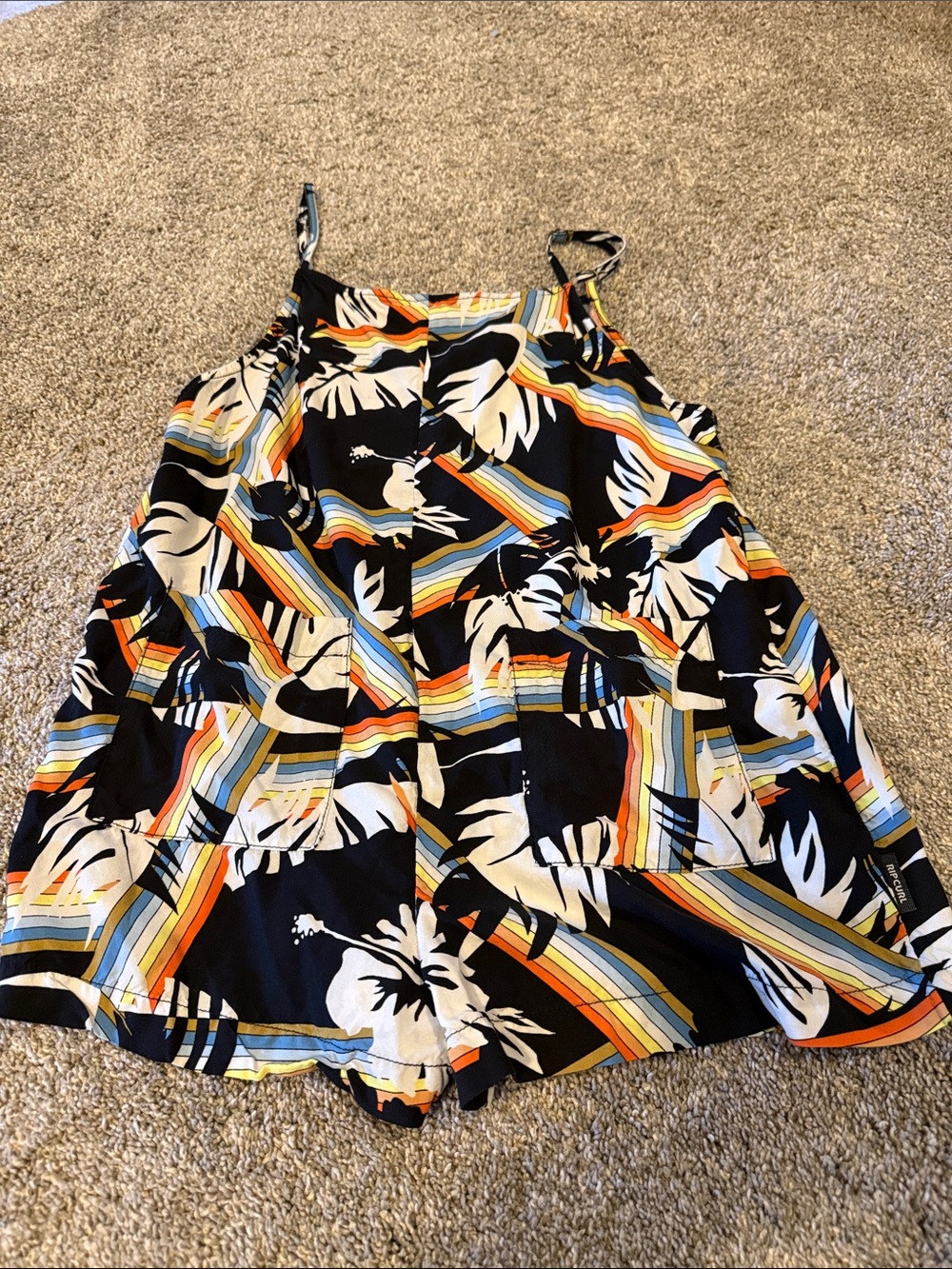 Rip Curl Girls Black Tropical Stripe Romper with pockets